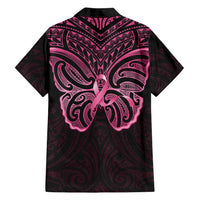 New Zealand Breast Cancer Awareness Family Matching Puletasi and Hawaiian Shirt Maori Butterfly Pink Ribbon Black Version LT14 - Polynesian Pride
