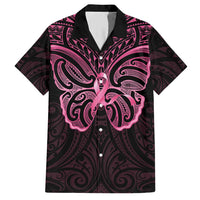 New Zealand Breast Cancer Awareness Family Matching Short Sleeve Bodycon Dress and Hawaiian Shirt Maori Butterfly Pink Ribbon Black Version LT14 Dad's Shirt - Short Sleeve Black - Polynesian Pride