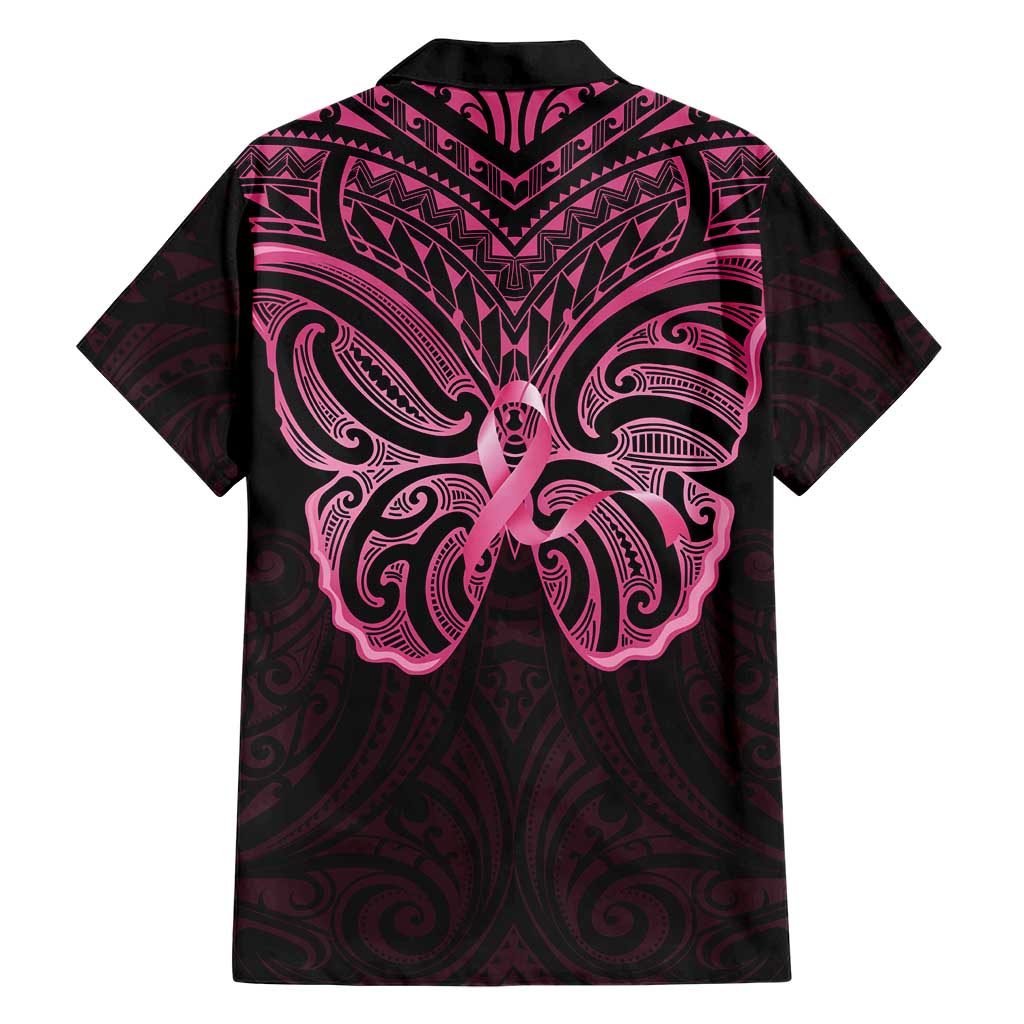 New Zealand Breast Cancer Awareness Family Matching Short Sleeve Bodycon Dress and Hawaiian Shirt Maori Butterfly Pink Ribbon Black Version LT14 - Polynesian Pride