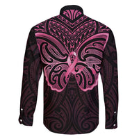 New Zealand Breast Cancer Awareness Family Matching Summer Maxi Dress and Hawaiian Shirt Maori Butterfly Pink Ribbon Black Version LT14 - Polynesian Pride