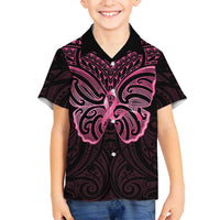 New Zealand Breast Cancer Awareness Family Matching Summer Maxi Dress and Hawaiian Shirt Maori Butterfly Pink Ribbon Black Version LT14 Son's Shirt Black - Polynesian Pride