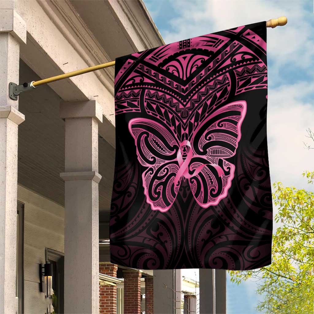 New Zealand Breast Cancer Awareness Garden Flag Maori Butterfly Pink Ribbon Black Version LT14 House Flag Black - Polynesian Pride