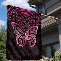 New Zealand Breast Cancer Awareness Garden Flag Maori Butterfly Pink Ribbon Black Version LT14 - Polynesian Pride