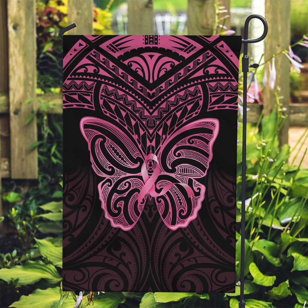 New Zealand Breast Cancer Awareness Garden Flag Maori Butterfly Pink Ribbon Black Version LT14 Garden Flag Black - Polynesian Pride