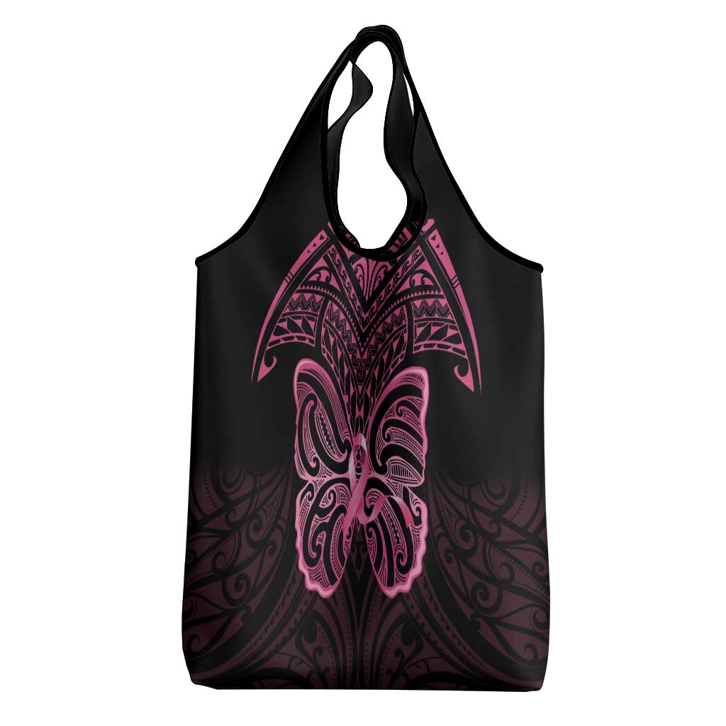 New Zealand Breast Cancer Awareness Grocery Bag Maori Butterfly Pink Ribbon Black Version LT14 - Polynesian Pride