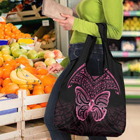 New Zealand Breast Cancer Awareness Grocery Bag Maori Butterfly Pink Ribbon Black Version LT14 - Polynesian Pride