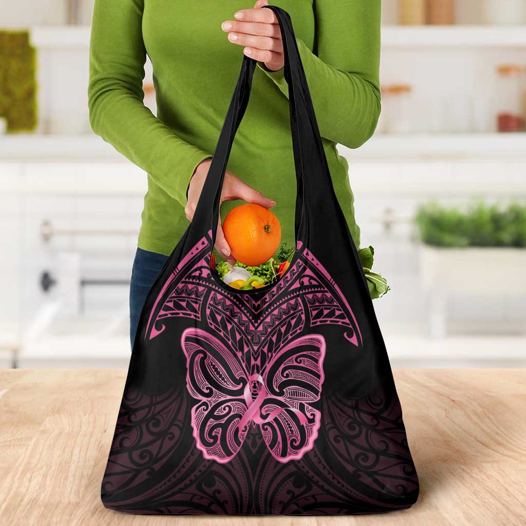 New Zealand Breast Cancer Awareness Grocery Bag Maori Butterfly Pink Ribbon Black Version LT14 - Polynesian Pride
