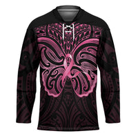 New Zealand Breast Cancer Awareness Hockey Jersey Maori Butterfly Pink Ribbon Black Version LT14 Unisex Black - Polynesian Pride