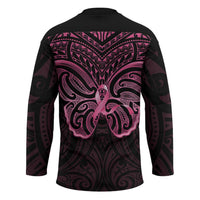 New Zealand Breast Cancer Awareness Hockey Jersey Maori Butterfly Pink Ribbon Black Version LT14 - Polynesian Pride