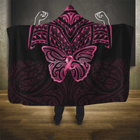 New Zealand Breast Cancer Awareness Hooded Blanket Maori Butterfly Pink Ribbon Black Version LT14 - Polynesian Pride