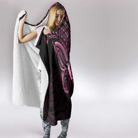 New Zealand Breast Cancer Awareness Hooded Blanket Maori Butterfly Pink Ribbon Black Version LT14 - Polynesian Pride
