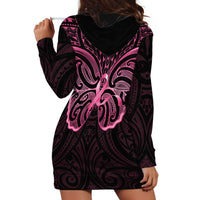 New Zealand Breast Cancer Awareness Hoodie Dress Maori Butterfly Pink Ribbon Black Version LT14 - Polynesian Pride