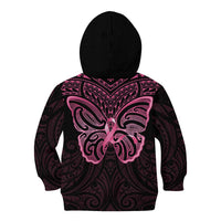 New Zealand Breast Cancer Awareness Kid Hoodie Maori Butterfly Pink Ribbon Black Version LT14 - Polynesian Pride
