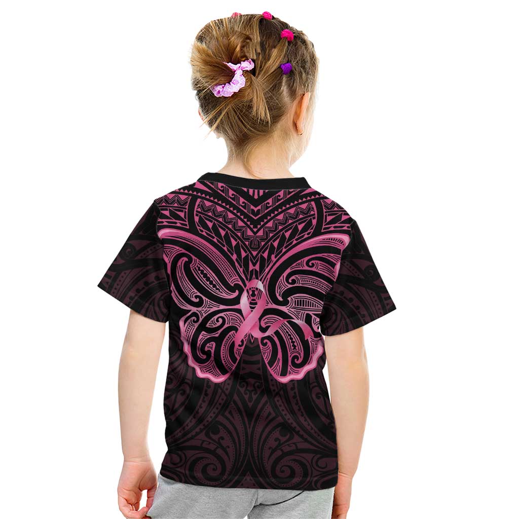 New Zealand Breast Cancer Awareness Kid T Shirt Maori Butterfly Pink Ribbon Black Version LT14 - Polynesian Pride