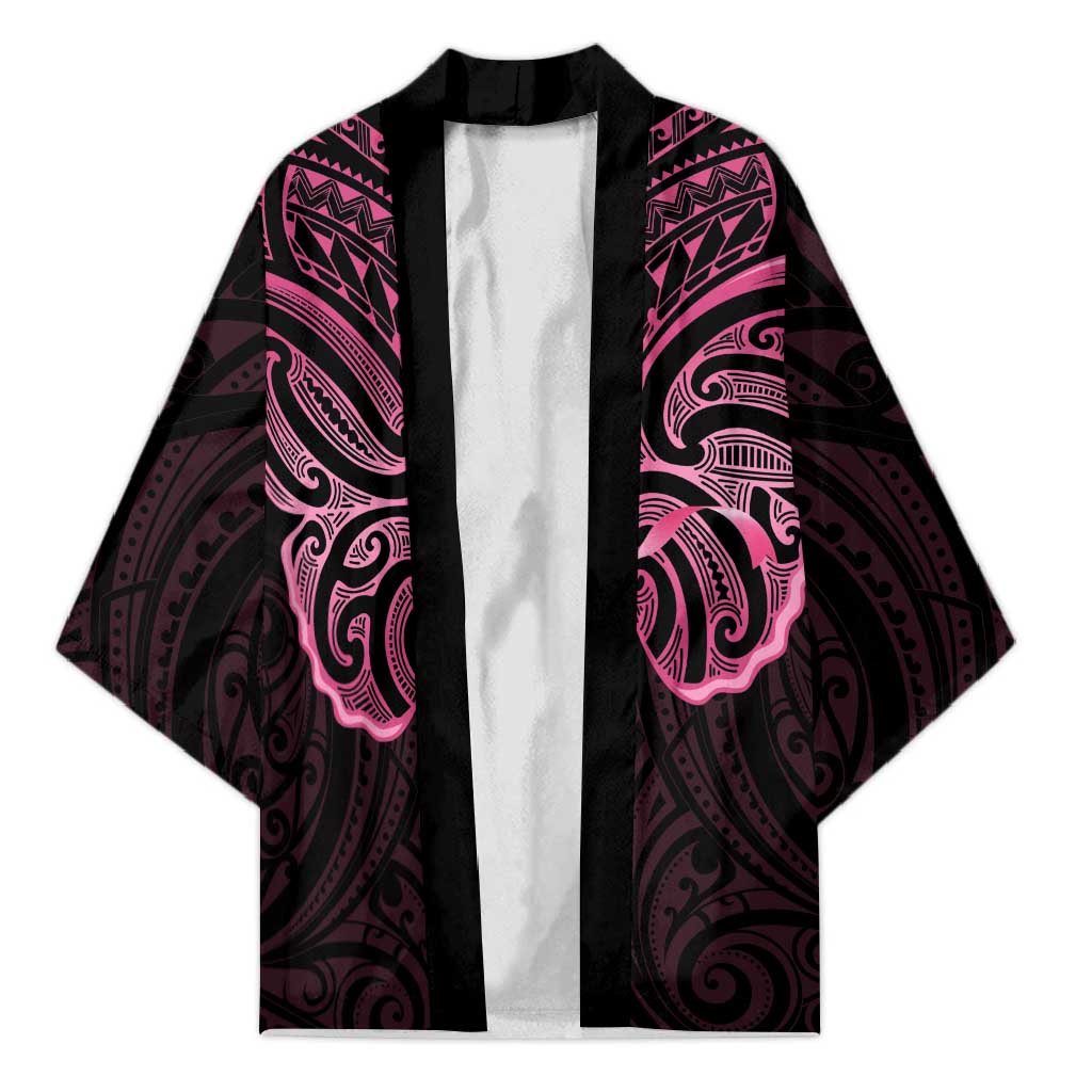 New Zealand Breast Cancer Awareness Kimono Maori Butterfly Pink Ribbon Black Version LT14 Unisex Black - Polynesian Pride