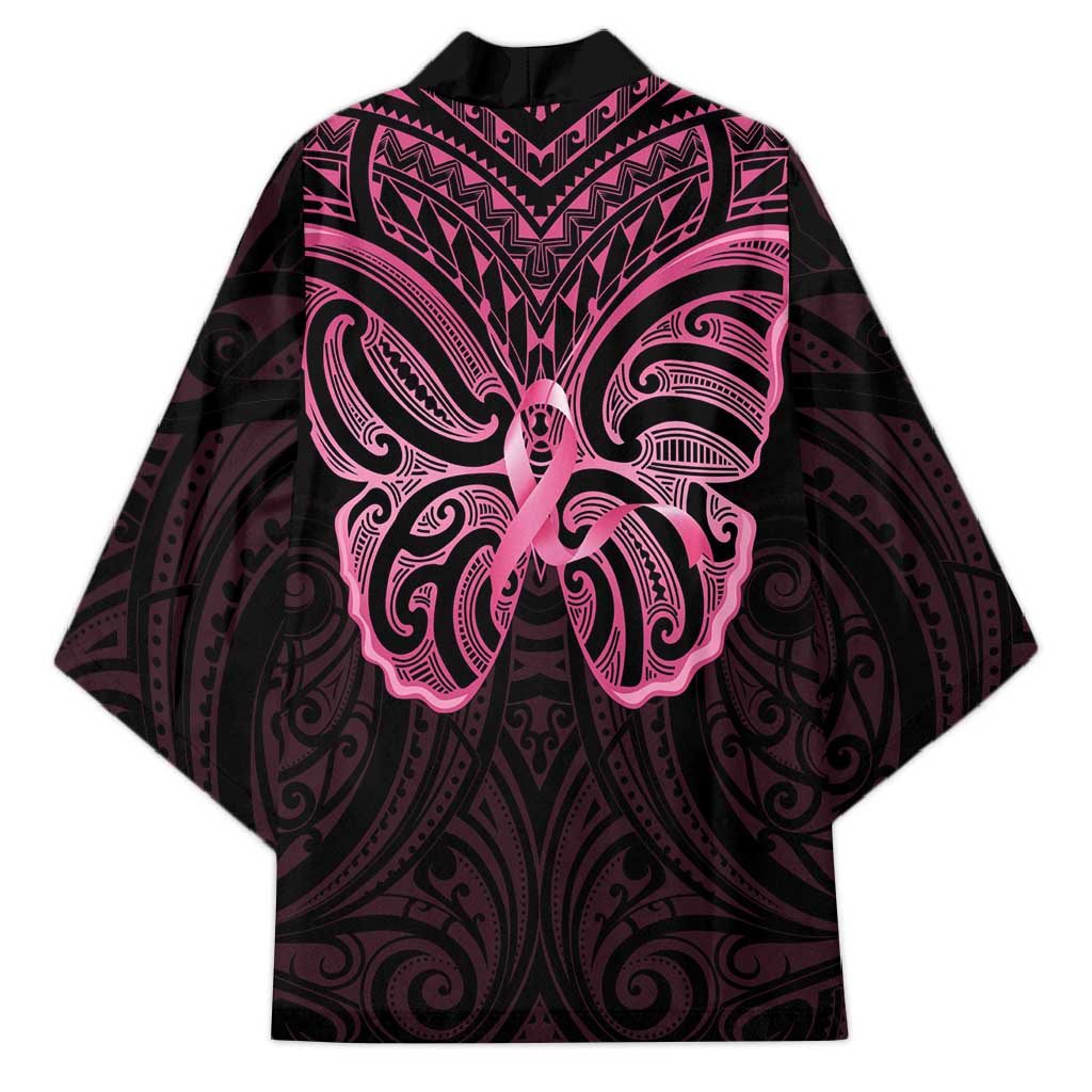 New Zealand Breast Cancer Awareness Kimono Maori Butterfly Pink Ribbon Black Version LT14 - Polynesian Pride