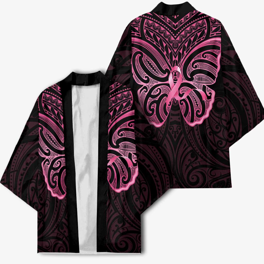 New Zealand Breast Cancer Awareness Kimono Maori Butterfly Pink Ribbon Black Version LT14 - Polynesian Pride