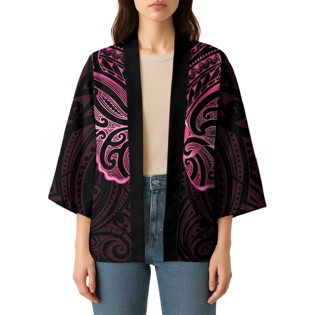 New Zealand Breast Cancer Awareness Kimono Maori Butterfly Pink Ribbon Black Version LT14 - Polynesian Pride
