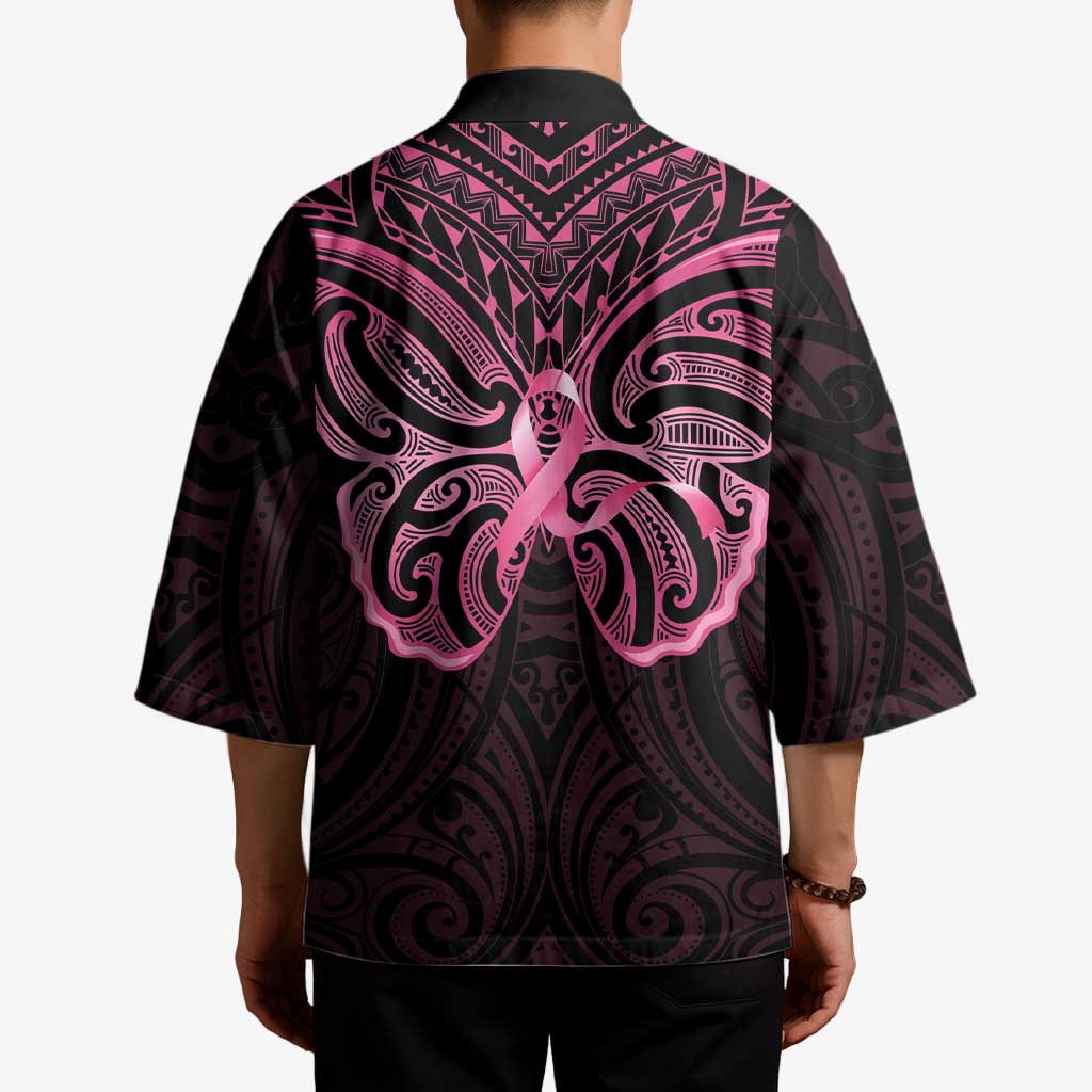 New Zealand Breast Cancer Awareness Kimono Maori Butterfly Pink Ribbon Black Version LT14 - Polynesian Pride