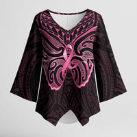New Zealand Breast Cancer Awareness Kimono Sleeve Blouse Maori Butterfly Pink Ribbon Black Version LT14 Female Black - Polynesian Pride
