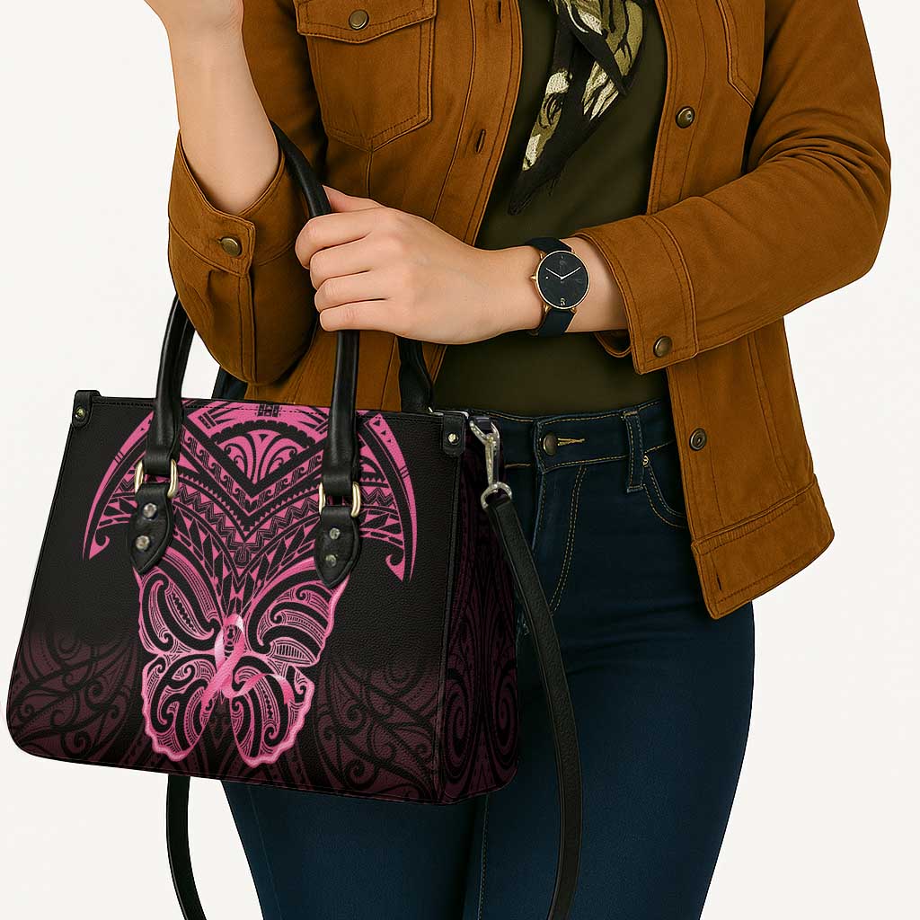 New Zealand Breast Cancer Awareness Leather Bag Maori Butterfly Pink Ribbon Black Version LT14 - Polynesian Pride