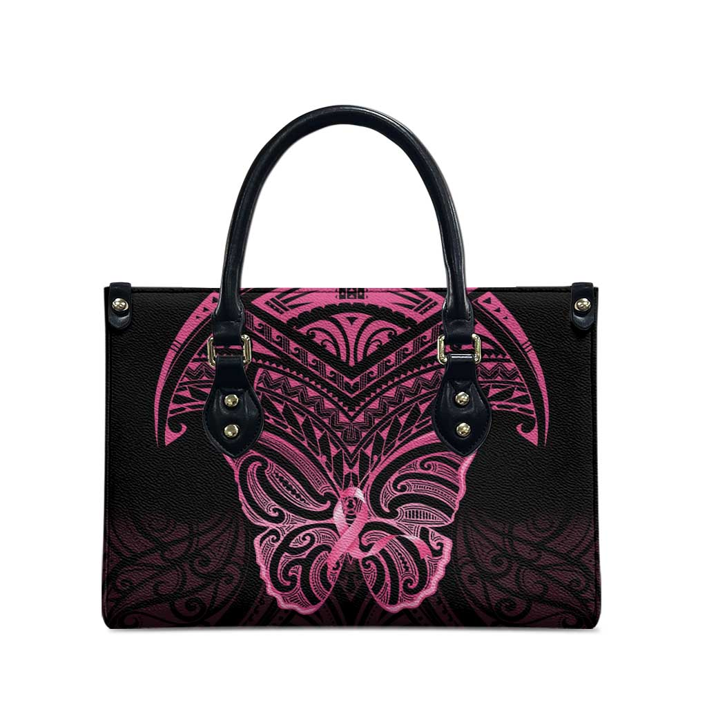 New Zealand Breast Cancer Awareness Leather Bag Maori Butterfly Pink Ribbon Black Version LT14 - Polynesian Pride