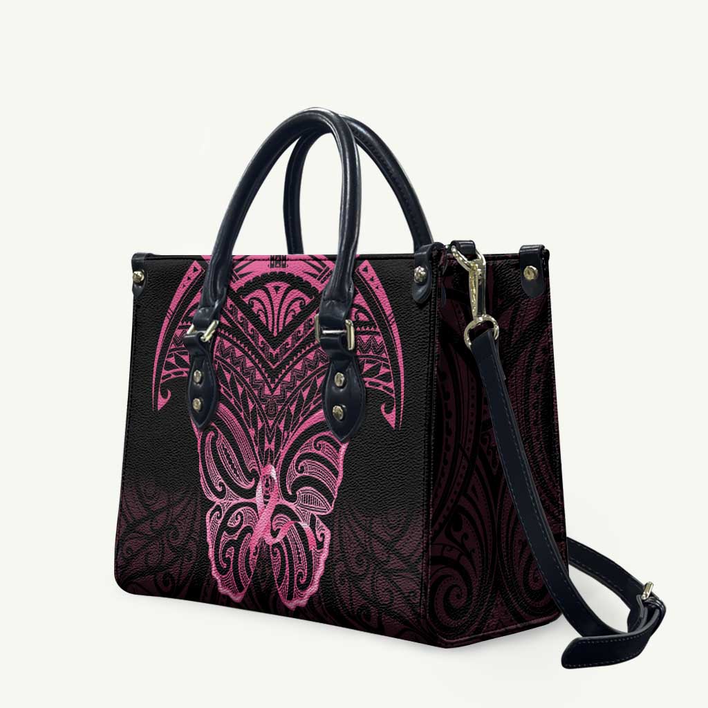 New Zealand Breast Cancer Awareness Leather Bag Maori Butterfly Pink Ribbon Black Version LT14 - Polynesian Pride