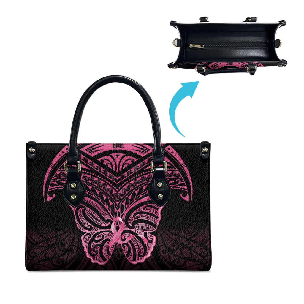 New Zealand Breast Cancer Awareness Leather Bag Maori Butterfly Pink Ribbon Black Version LT14 - Polynesian Pride