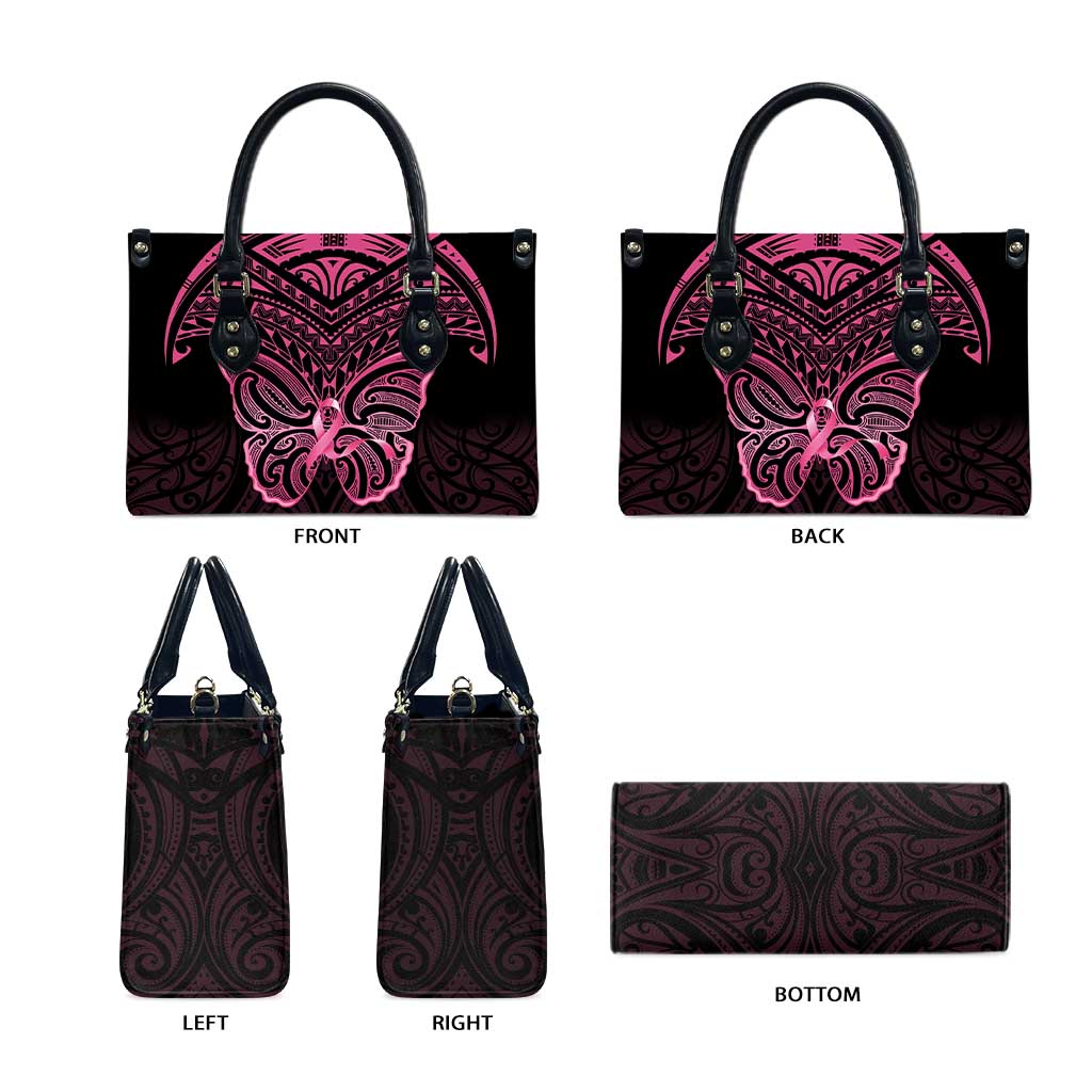 New Zealand Breast Cancer Awareness Leather Bag Maori Butterfly Pink Ribbon Black Version LT14 - Polynesian Pride