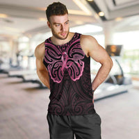 New Zealand Breast Cancer Awareness Men Tank Top Maori Butterfly Pink Ribbon Black Version LT14 Black - Polynesian Pride