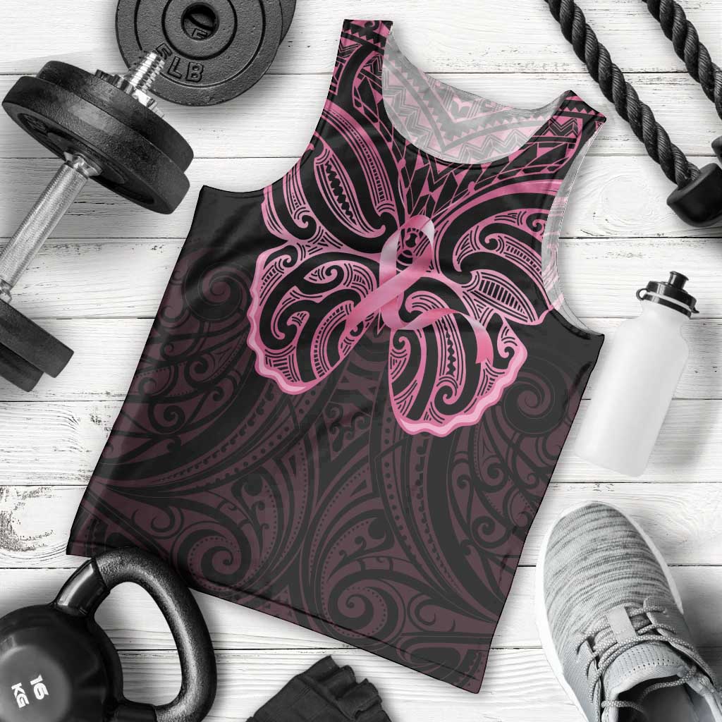 New Zealand Breast Cancer Awareness Men Tank Top Maori Butterfly Pink Ribbon Black Version LT14 - Polynesian Pride