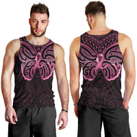 New Zealand Breast Cancer Awareness Men Tank Top Maori Butterfly Pink Ribbon Black Version LT14 - Polynesian Pride