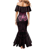 New Zealand Breast Cancer Awareness Mermaid Dress Maori Butterfly Pink Ribbon Black Version LT14 - Polynesian Pride