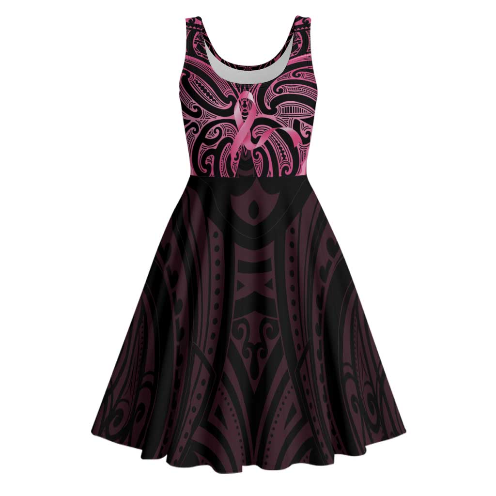 New Zealand Breast Cancer Awareness Midi Dress Maori Butterfly Pink Ribbon Black Version LT14 Black - Polynesian Pride