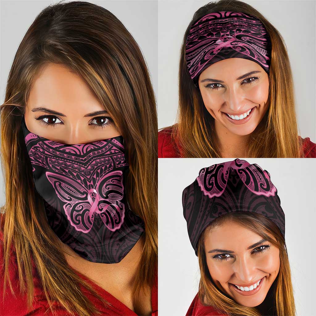 New Zealand Breast Cancer Awareness Neck Gaiter Maori Butterfly Pink Ribbon Black Version LT14 - Polynesian Pride