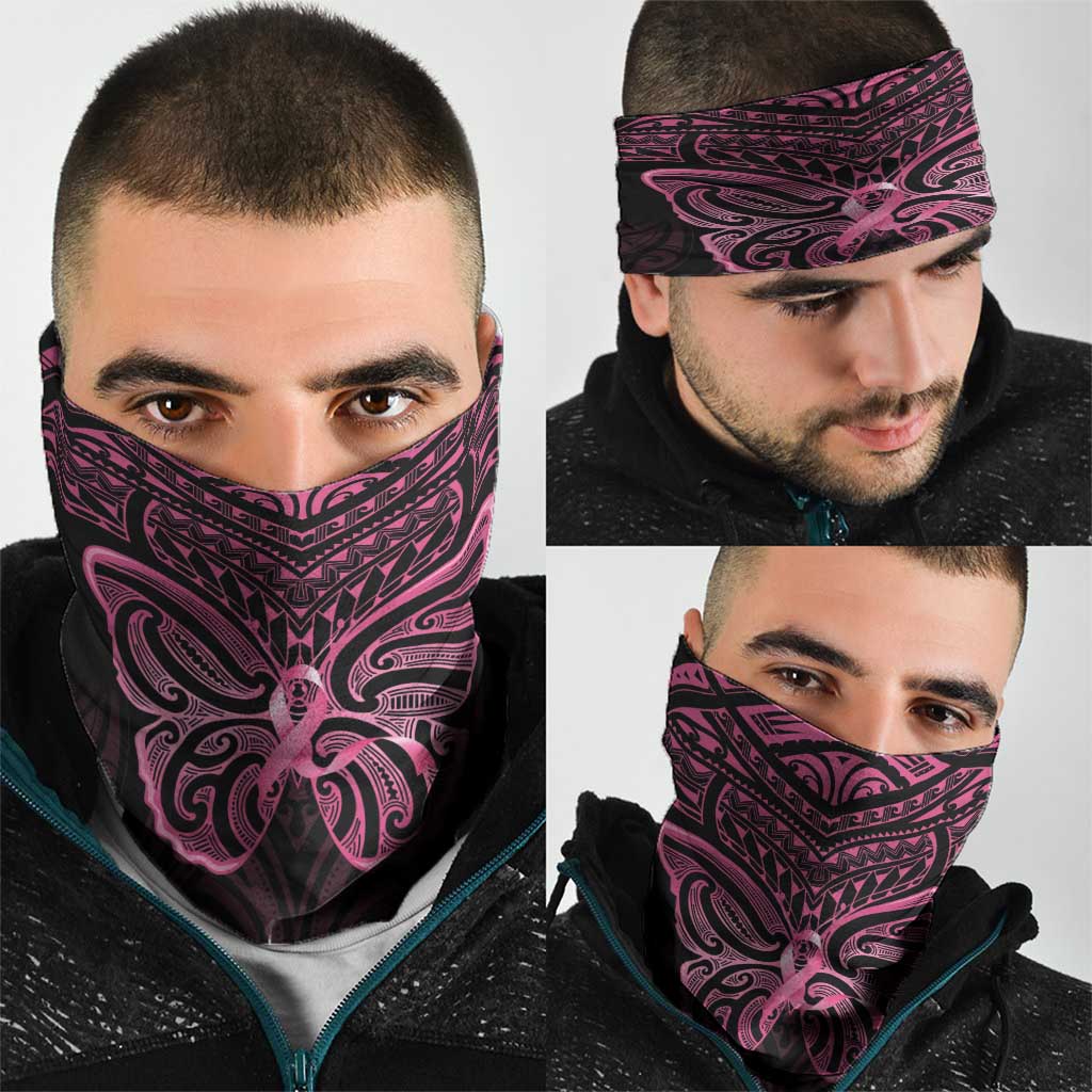 New Zealand Breast Cancer Awareness Neck Gaiter Maori Butterfly Pink Ribbon Black Version LT14 - Polynesian Pride