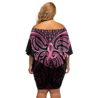 New Zealand Breast Cancer Awareness Off Shoulder Short Dress Maori Butterfly Pink Ribbon Black Version LT14 - Polynesian Pride
