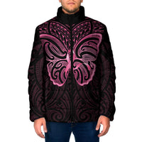 New Zealand Breast Cancer Awareness Padded Jacket Maori Butterfly Pink Ribbon Black Version LT14 Men Black - Polynesian Pride