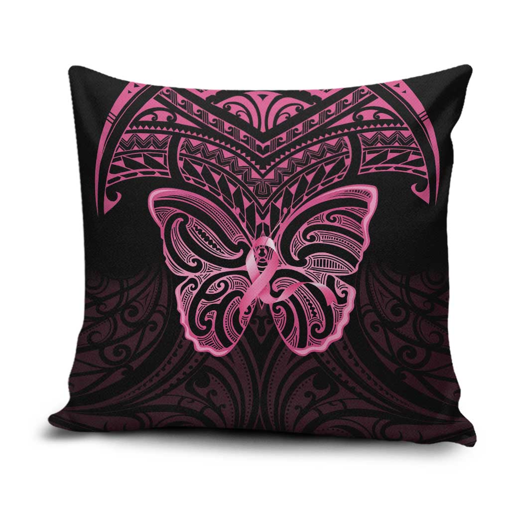 New Zealand Breast Cancer Awareness Pillow Cover Maori Butterfly Pink Ribbon Black Version LT14 Black - Polynesian Pride