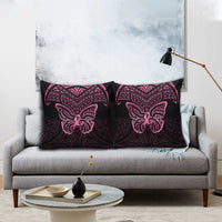 New Zealand Breast Cancer Awareness Pillow Cover Maori Butterfly Pink Ribbon Black Version LT14 - Polynesian Pride
