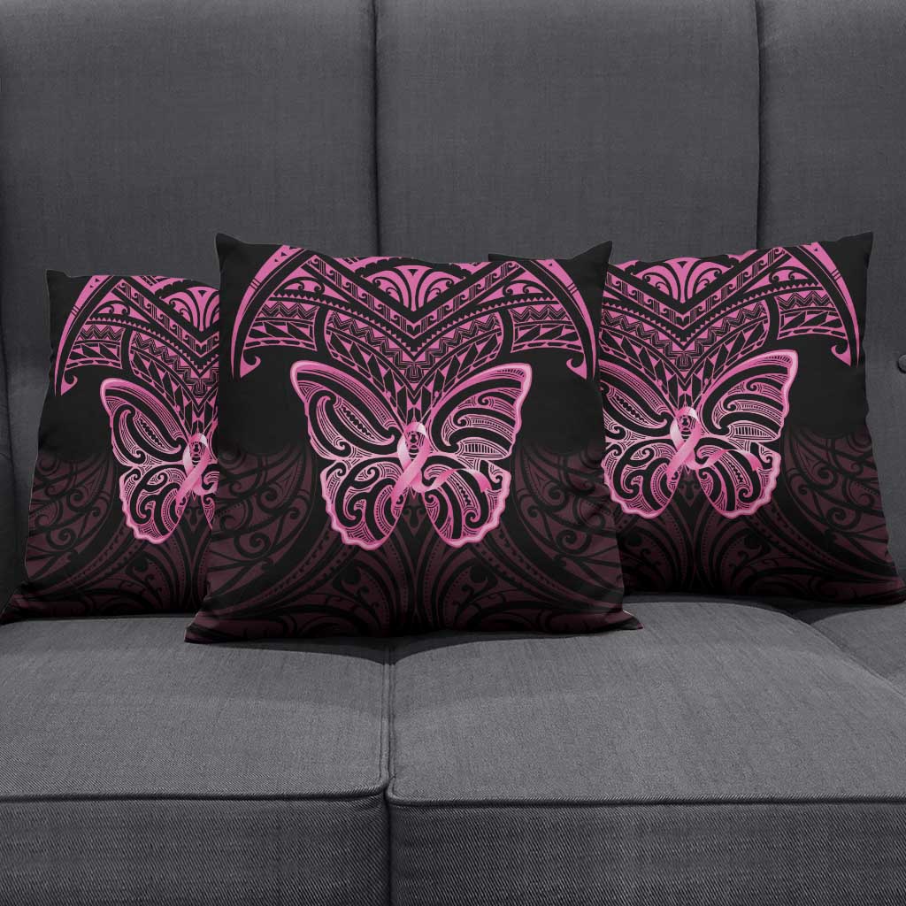 New Zealand Breast Cancer Awareness Pillow Cover Maori Butterfly Pink Ribbon Black Version LT14 - Polynesian Pride