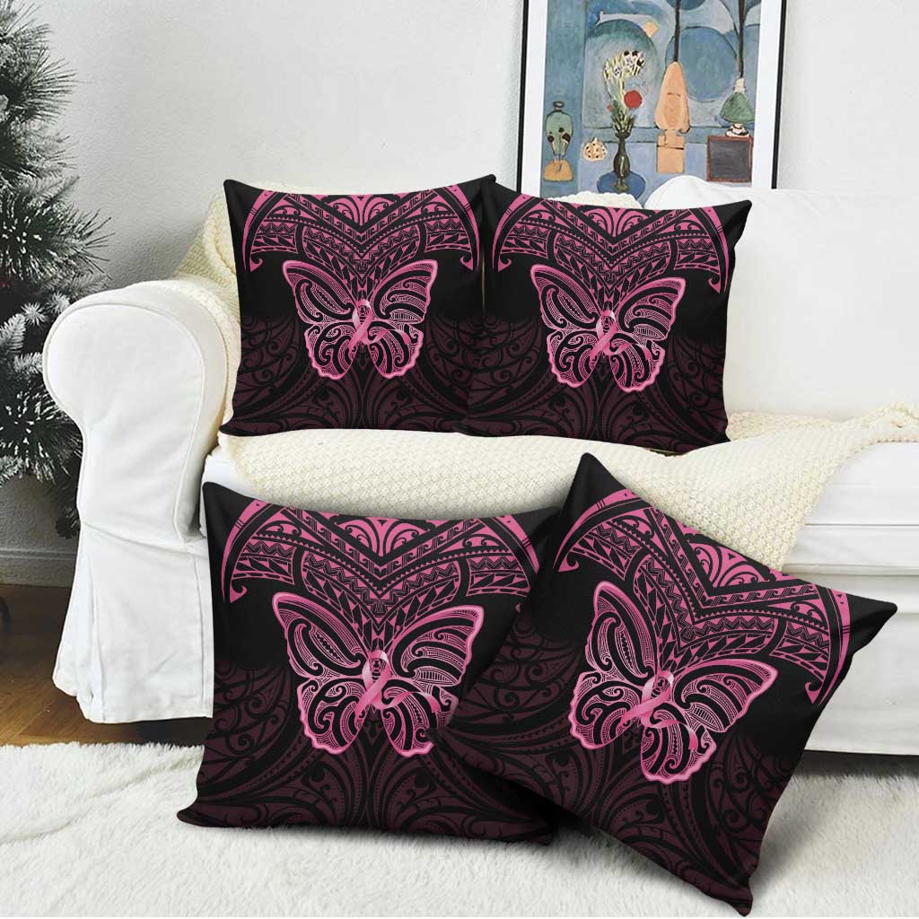 New Zealand Breast Cancer Awareness Pillow Cover Maori Butterfly Pink Ribbon Black Version LT14 - Polynesian Pride