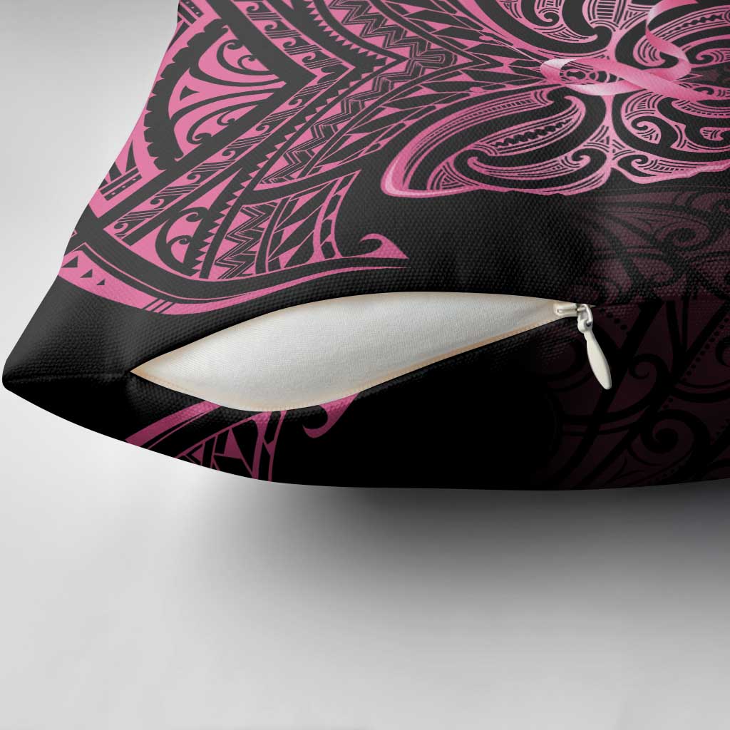 New Zealand Breast Cancer Awareness Pillow Cover Maori Butterfly Pink Ribbon Black Version LT14 - Polynesian Pride