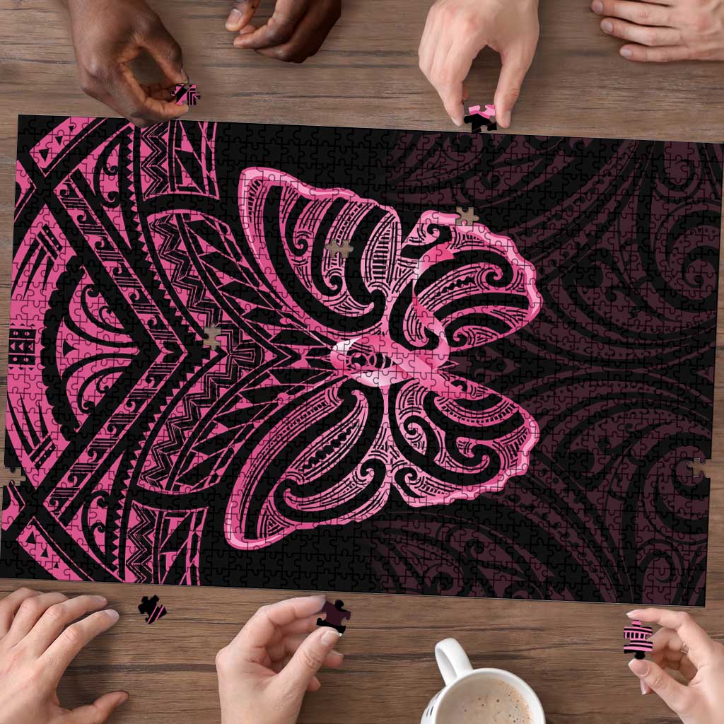 New Zealand Breast Cancer Awareness Puzzle Maori Butterfly Pink Ribbon Black Version LT14 - Polynesian Pride