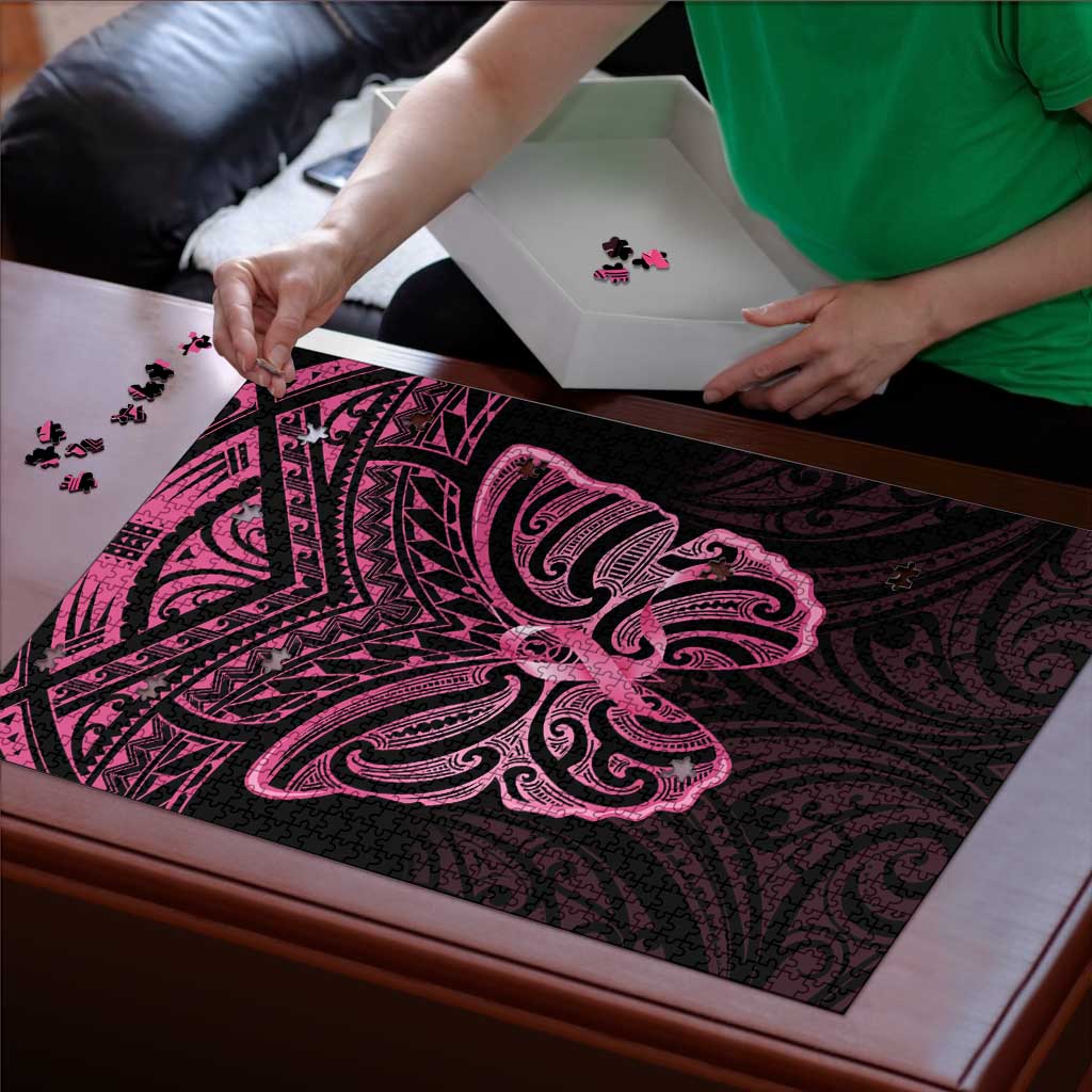 New Zealand Breast Cancer Awareness Puzzle Maori Butterfly Pink Ribbon Black Version LT14 - Polynesian Pride