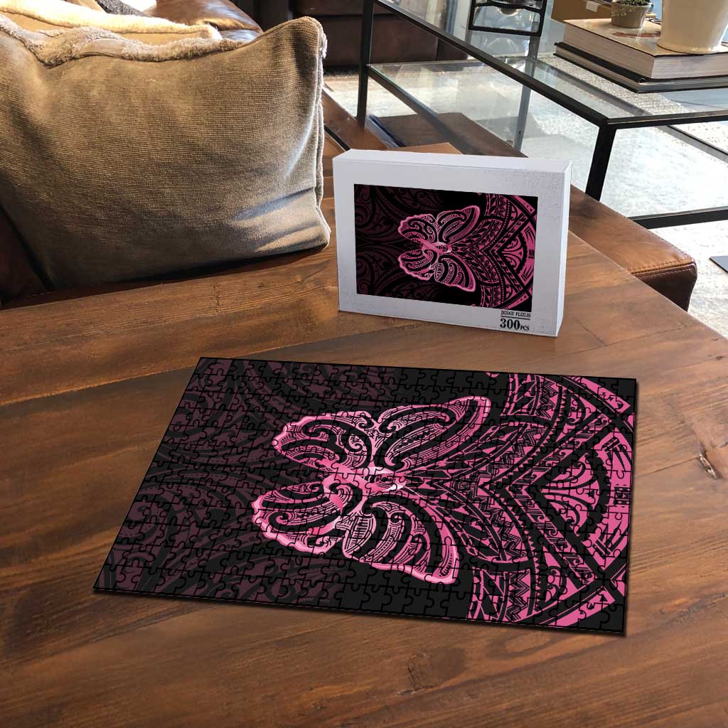 New Zealand Breast Cancer Awareness Puzzle Maori Butterfly Pink Ribbon Black Version LT14 - Polynesian Pride