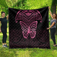 New Zealand Breast Cancer Awareness Quilt Maori Butterfly Pink Ribbon Black Version LT14 - Polynesian Pride