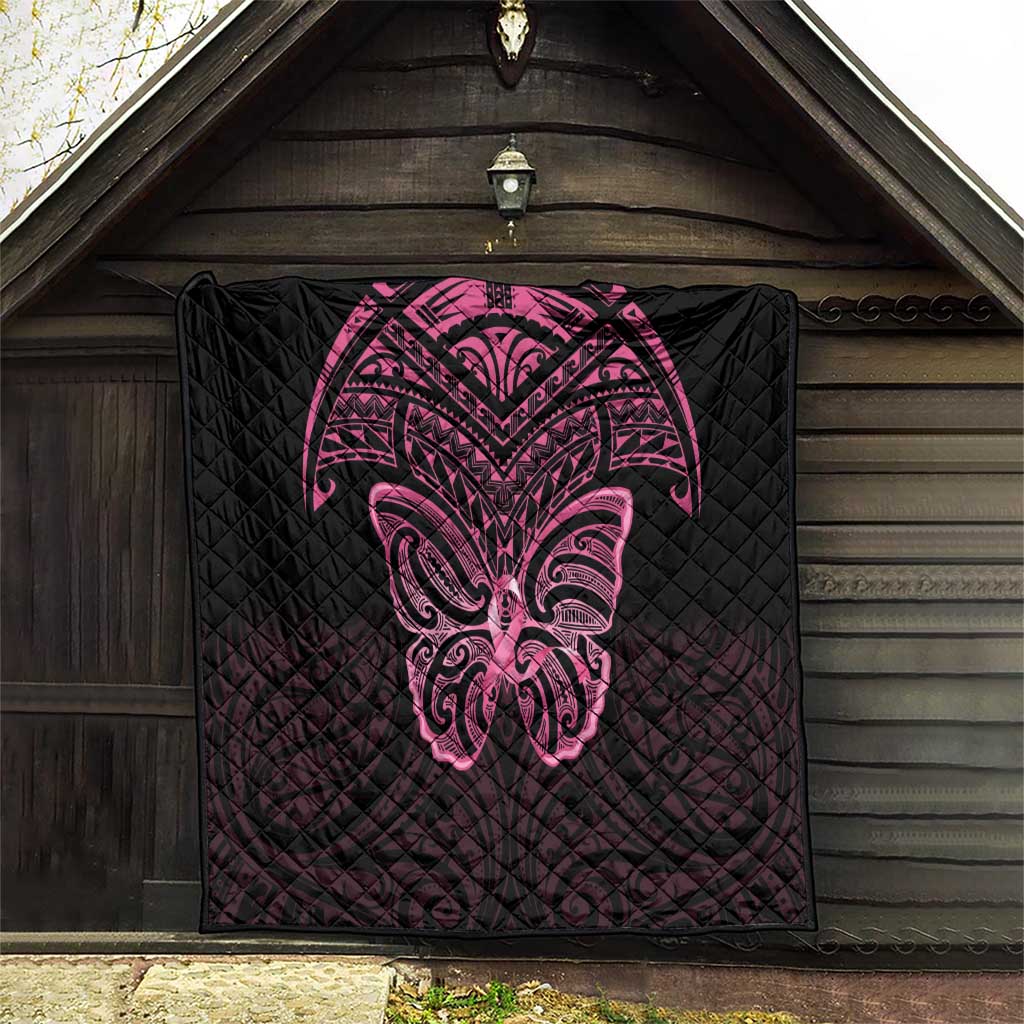 New Zealand Breast Cancer Awareness Quilt Maori Butterfly Pink Ribbon Black Version LT14 - Polynesian Pride