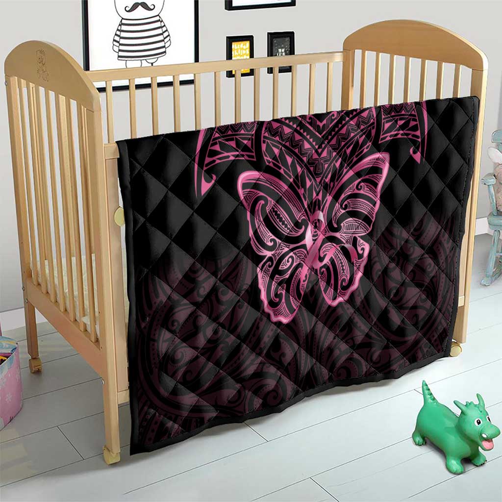 New Zealand Breast Cancer Awareness Quilt Maori Butterfly Pink Ribbon Black Version LT14 - Polynesian Pride