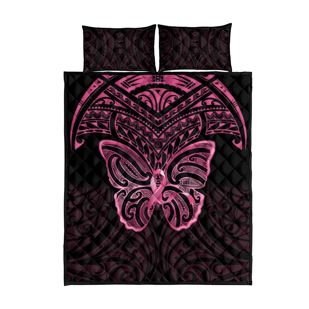 New Zealand Breast Cancer Awareness Quilt Bed Set Maori Butterfly Pink Ribbon Black Version LT14 - Polynesian Pride